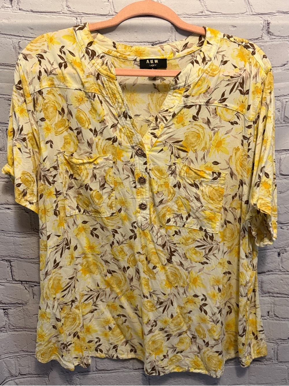 AUW Yellow Floral Henley Blouse